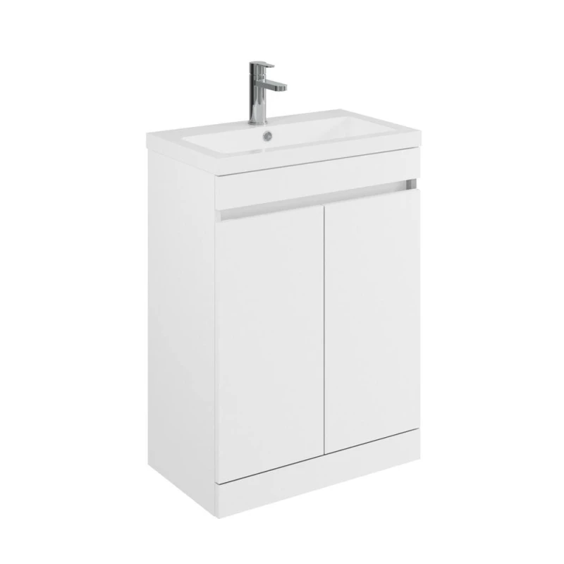 Image of Balterley 600mm Floor Standing 2 Door Compact Unit with Polymarble Basin - White White Unisex