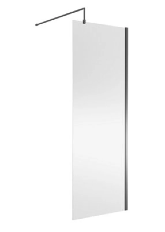 Image of Nuie Wetroom Screen, Durable Toughened Fixed Glass Bathroom Shower Screen With Support Bar In Brushed Pewter, 760 X 1850mm