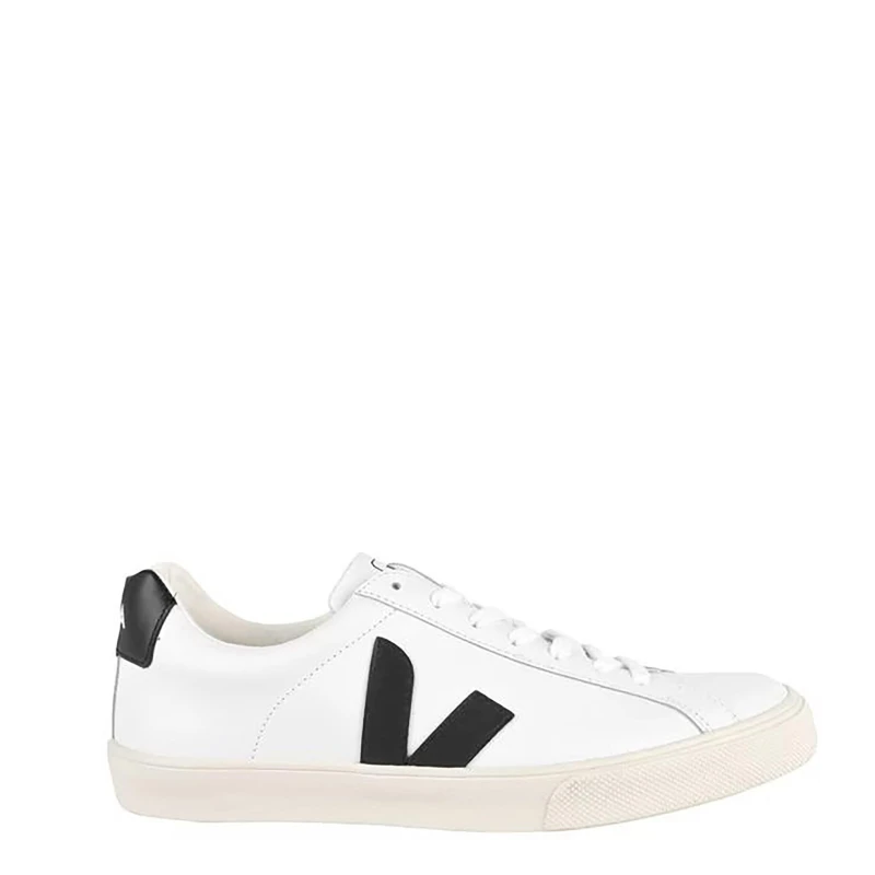 Image of Veja Esplar Leather Mens Fashion Trainers - White Black - Size:UK 12