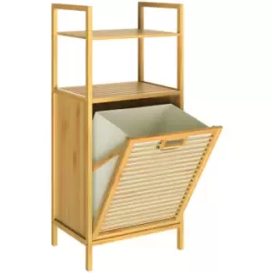 Image of Bamboo Laundry Basket Shelf Bathroom Wooden Launry Collector 1x