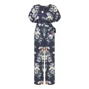 Image of Yumi Navy Cluster Floral Satin Jumpsuit - Blue