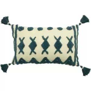 Image of Esme Tufted Cotton Cushion Teal, Teal / 30 x 50cm / Polyester Filled