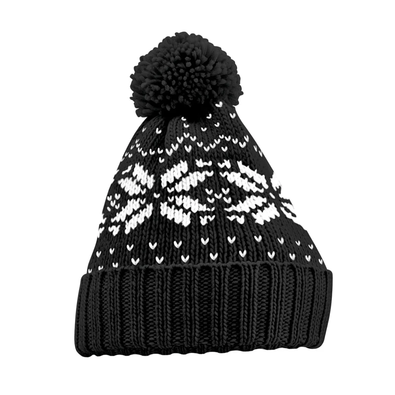Image of Beechfield Beechfield Fair Isle Snowstar Beanie in True Black True Black One Size Unisex 5063527288394