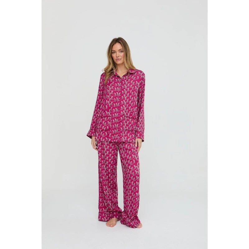 Image of Lily and Lionel Lily and Lionel Evie Long Sleeve Leopard Print Pyjama Set In Pink Leopard Print female 10 (S)