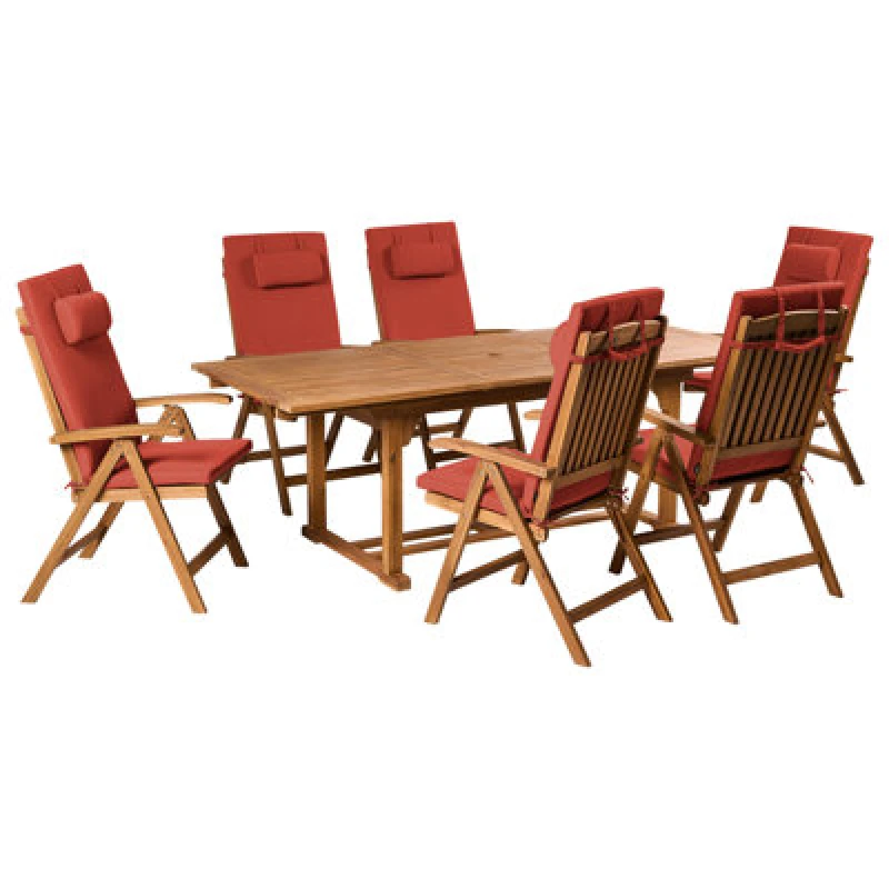 Image of Beliani Garden Dining Set 6 Seater Java Premium Acacia Wood Red