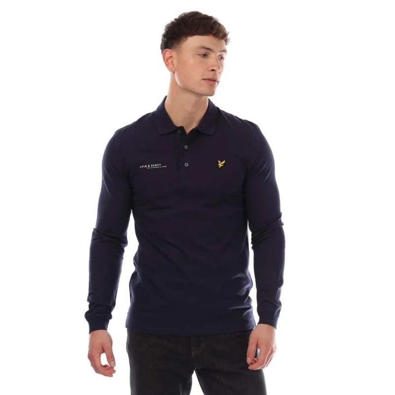Image of Lyle and Scott Co-Ordinate Print Long Sleeve Polo Shirt Navy male XS