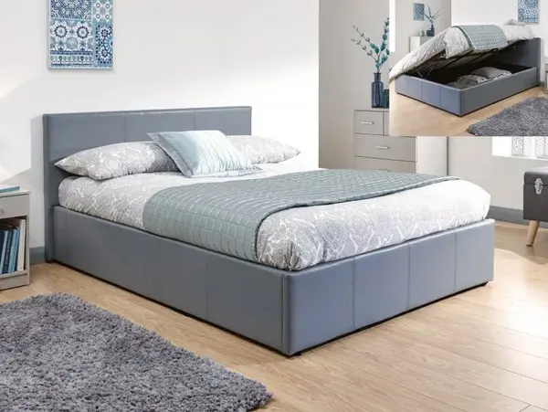Image of GFW Ecuador 5ft King Size Grey Faux Leather Side Lift Ottoman Bed Frame