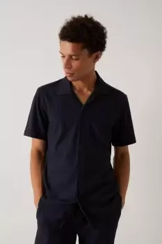 Image of Slim Fit Navy Jersey Rib Revere Shirt