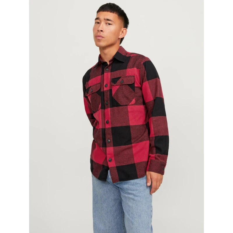 Image of Jack and Jones Buffalo Check Overshirt - Red Red S