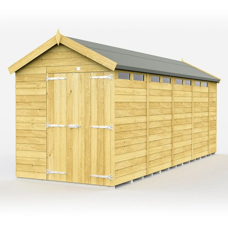Image of Buttercup Farm 6 x 19 Feet Apex Security Shed - Double Door - L560 x W175 x H217cm in Brown Brown Unisex