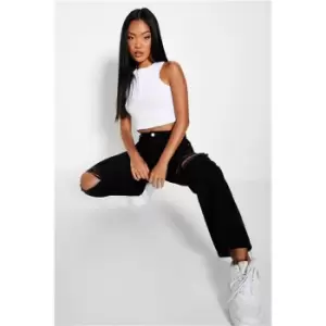 Image of I Saw It First Black Petite Rip Detail Straight Leg Jean - Black