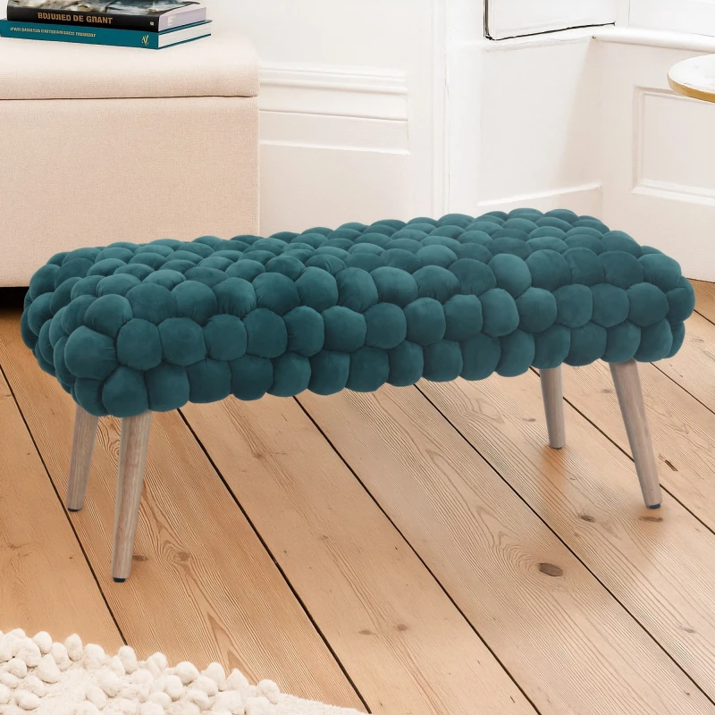 Image of Artemis Home Cushla Bubbly Velvet Large Footstool in Dark Green Dark Green Unisex