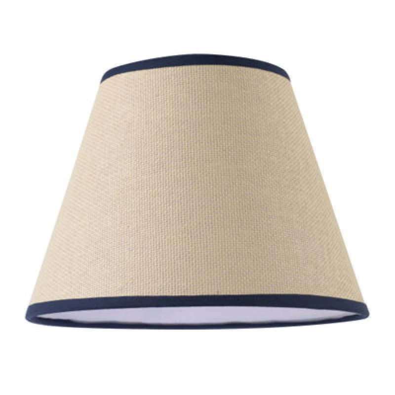 Image of Happy Homewares Traditional Rattan Tweed Lamp Shade With Navy Blue Cotton Fabric Trims