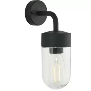 Image of IP44 Outdoor Wall Light Curved Matt Black & Glass Shade Mini Nautical Lantern