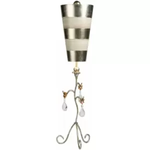 Image of Table Lamp Silver & Cream Stripes Tapered Shades Hanging Crystals LED E27 60W