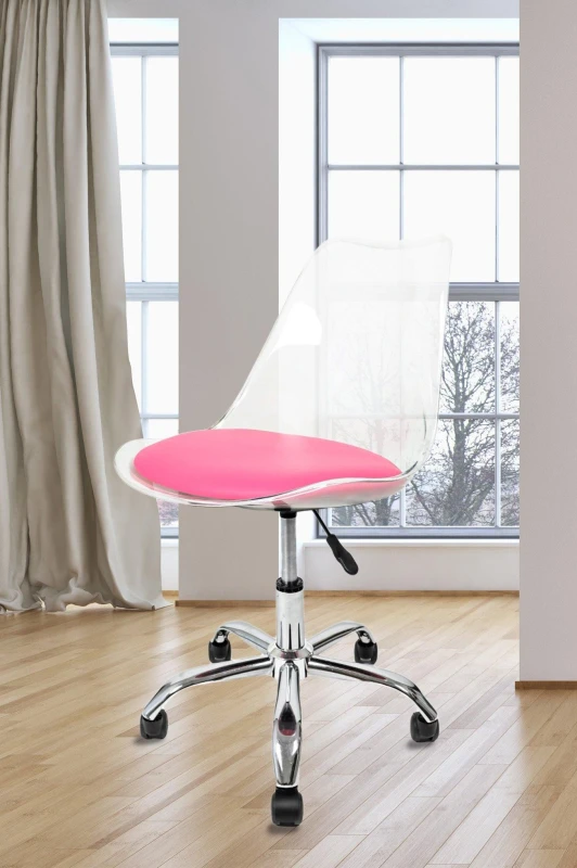 Image of Fusion Living Soho Clear Plastic Dining Chair with Swivel Base in Bright Pink Bright Pink Unisex