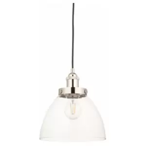 Image of Bright Nickel Ceiling Pendant Light & Clear Glass Shade - Knurled Detailling