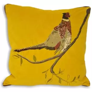Image of Riva Home Hunter Velvet Pheasant Cushion Cover (45x45cm) (Mustard) - Mustard