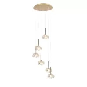 Image of Salisbury 6 Light G9 2.5m Round Multiple Ceiling Pendant With French Gold And Crystal Shade