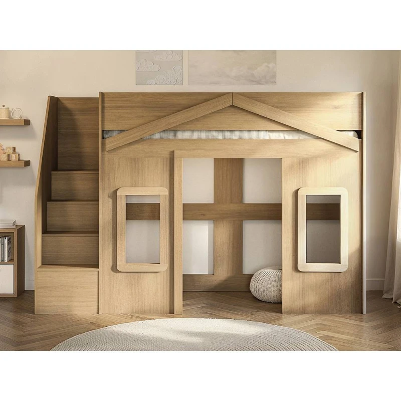 Image of Flair Nixon Playhouse High Sleeper with Storage in Brown Size: Single Brown Unisex Single