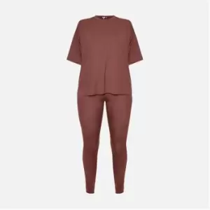 Image of Missguided Plus Size Jersey T Shirt and Leggings Co Ord Set - Brown