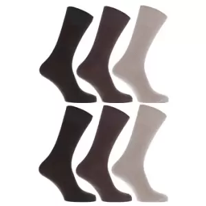 Image of Mens Bamboo Super Soft Work/Casual Non Elastic Top Socks (Pack Of 6) (UK Shoe 6-11, EUR 39-45) (Brown/Beige)