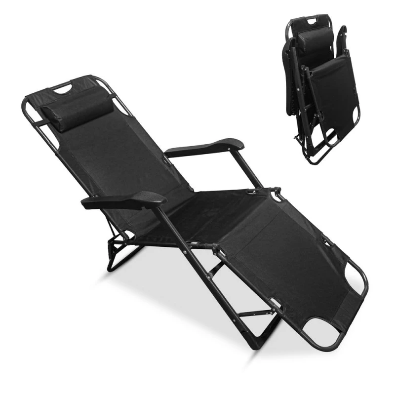 Image of Royalford 2-in-1 Portable Folding Reclining Outdoor Chair Black