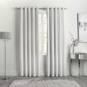 Image of By Caprice Home Faye Art Deco Tufted Chevron Eyelet Curtains, Ivory, 66 x 54 Inch