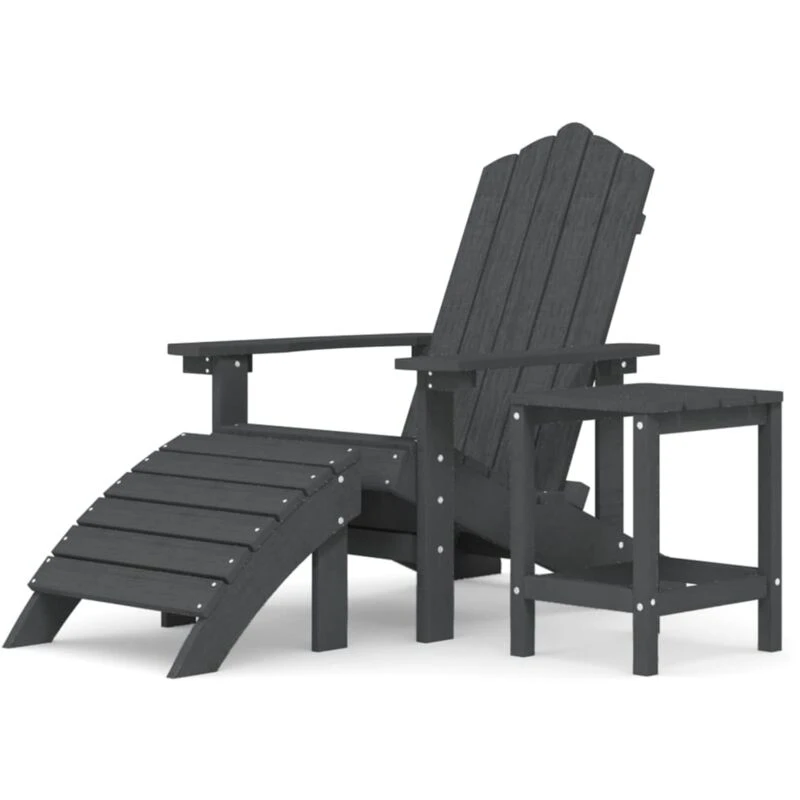 Image of VIDAXL Garden Adirondack Chair with Footstool & Table HDPE Anthracite vidaXL 8720286847282