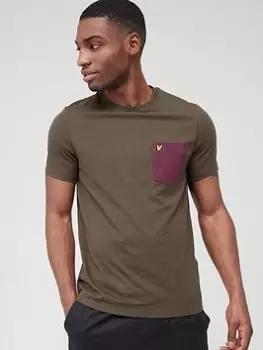 Image of Lyle & Scott Contrast Pocket T-Shirt - Brown, Green, Size L, Men