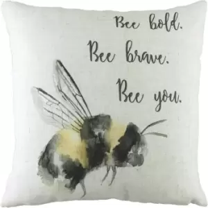 Image of Evans Lichfield Bee You Bumblebee Cushion Cover (One Size) (Off White/Black/Yellow) - Off White/Black/Yellow