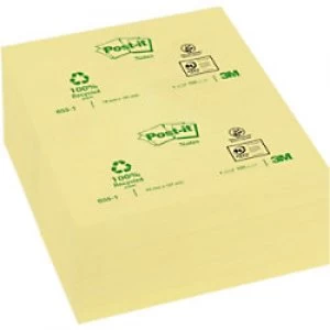 Image of Post-it Recycled Sticky Notes 127 x 76mm Canary Yellow 12 Pads of 100 Sheets