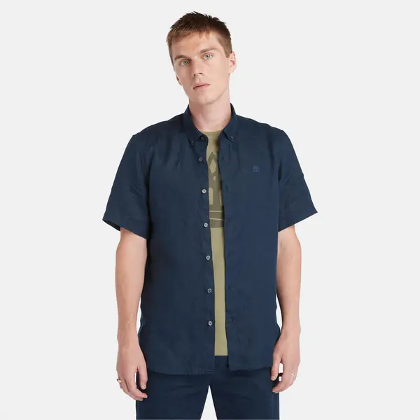 Image of Timberland Mill Brook Linen Shirt For Men In Navy, Size L