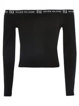 Image of River Island Bardot Long Sleeve Top Black Size 7-8 Years Girls