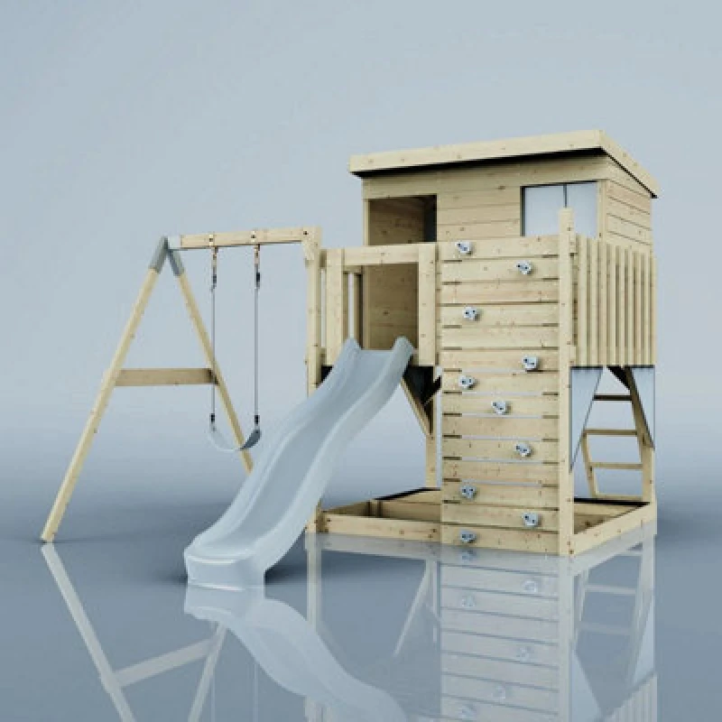 Image of Polarplay Garden Climbing Platform And Playhouse With Single Swing For Kids - Tjorven Ice Blue