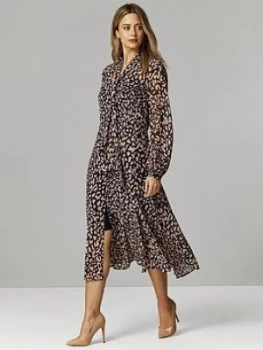 Image of Wallis Petite Animal Verona Midi Dress - Ink, Size 12, Women