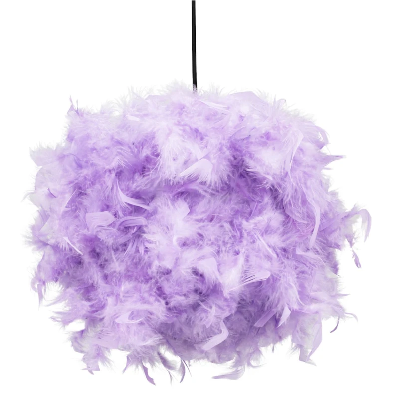Image of Happy Homewares Eye-Catching & Modern Genuine Feather Decorated Pendant Light Shade in Lilac Size: 16" Lilac Unisex 16"