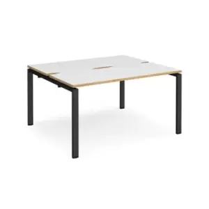 Image of Bench Desk 2 Person Rectangular Desks 1400mm White/Oak Tops With Black Frames 1200mm Depth Adapt