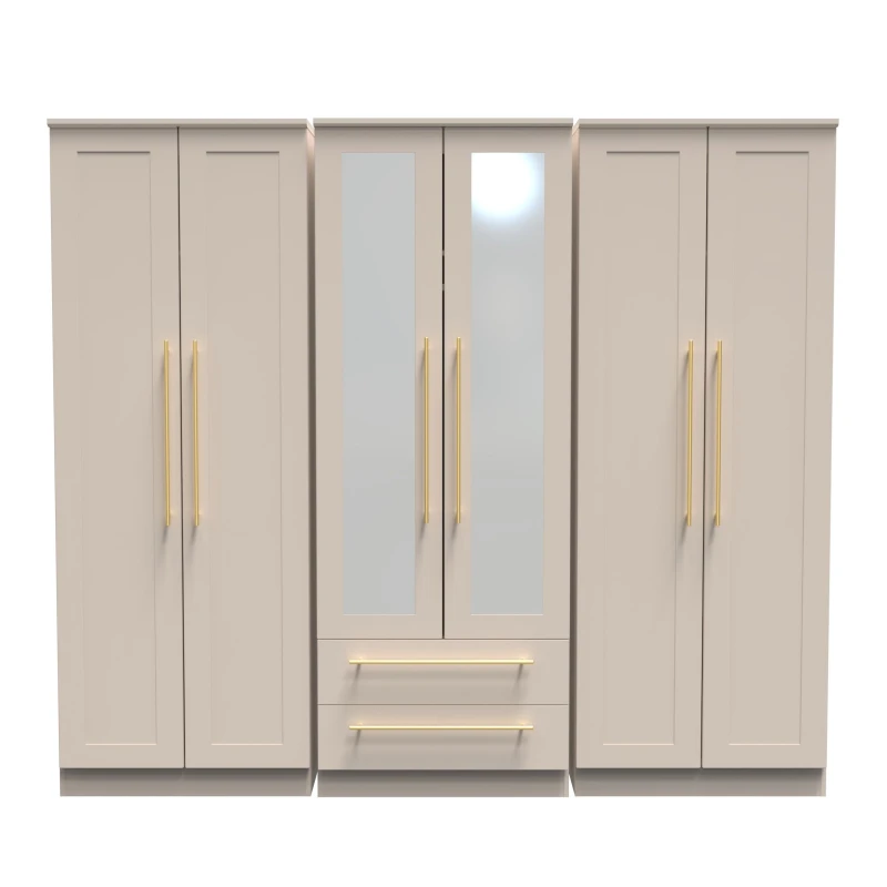 Image of Helmsley Tall 6 Door 2 Drawer 2 Mirror Wardrobe In Kashmir Matt (Ready Assembled)