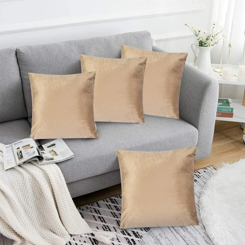 Image of Alan Symonds Plain Velvet Cushion Set of 4 Cream unisex 45x45cm