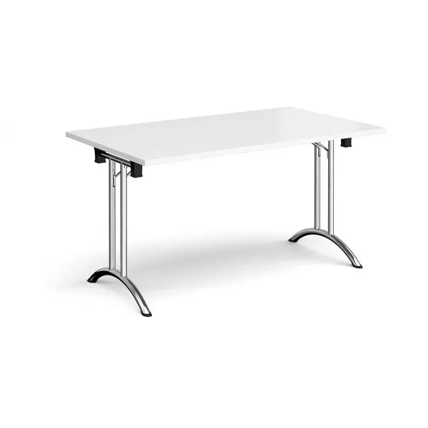 Image of Rectangular Folding Meeting Table with Chrome Curved Legs - 1400mm - White