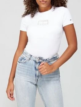 Image of Tommy Jeans Short Sleeve Logo Bodysuit - White