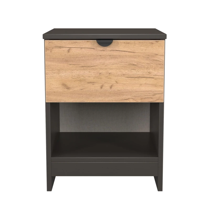 Image of Welcome Furniture Ready Assembled Bora 1 Drawer Open Shelf Bedside Cabinet, Grey BOP605GCGB