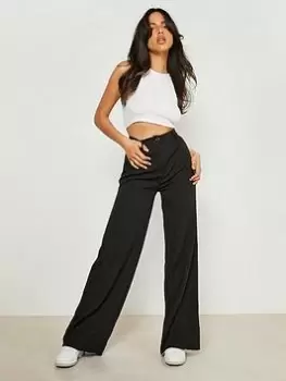 Image of Boohoo High Waisted Tailored Wide Leg Trousers - Black, Size 10, Women