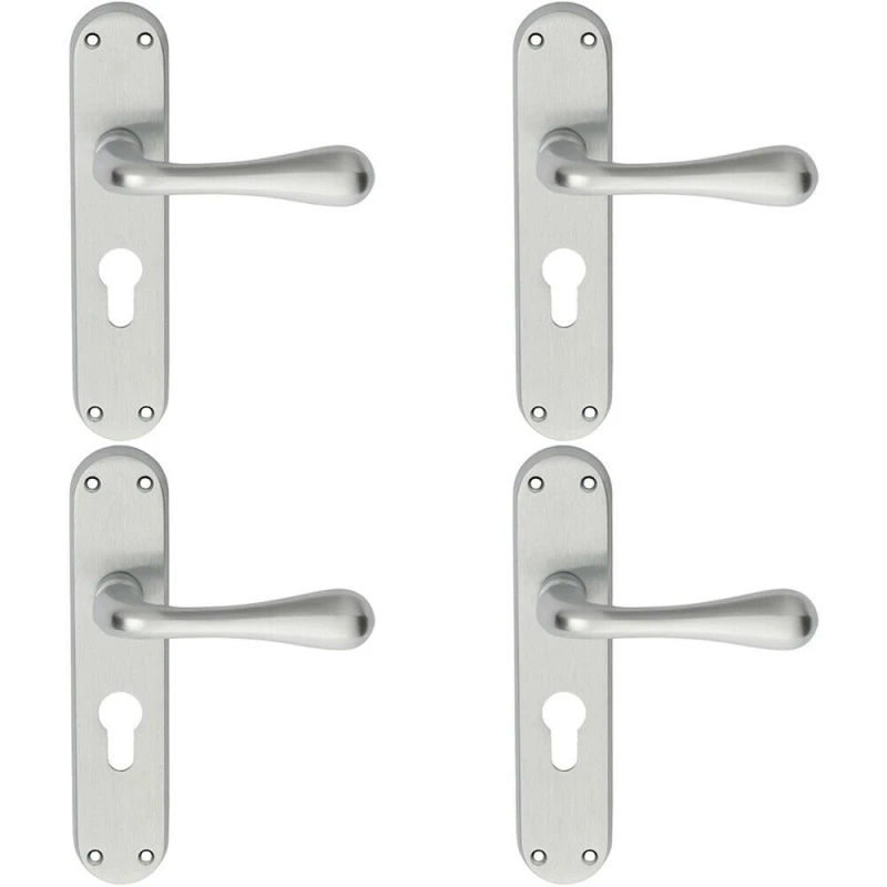Image of Loops 4x PAIR Smooth Round Bar Handle on Euro Lock Backplate 185 x 40mm Satin Chrome Multi