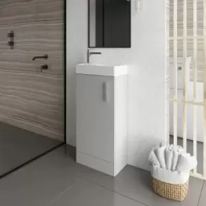 Image of Vault Floor Standing 1-Door Vanity Unit with Basin 400mm Wide - Gloss Grey Mist - Nuie
