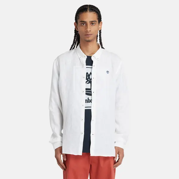 Image of Timberland Mill Brook Linen Shirt For Men In White, Size M
