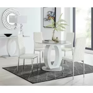 Image of Giovani Grey White High Gloss And Glass 100cm Round Dining Table And 4 White Milan Chairs Set - White