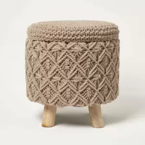 Image of Indy Brown Macrame Storage Footstool - Brown - Homescapes