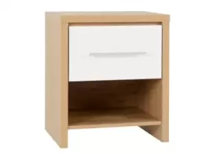 Image of Seconique Seville White High Gloss and Oak 1 Drawer Bedside Table